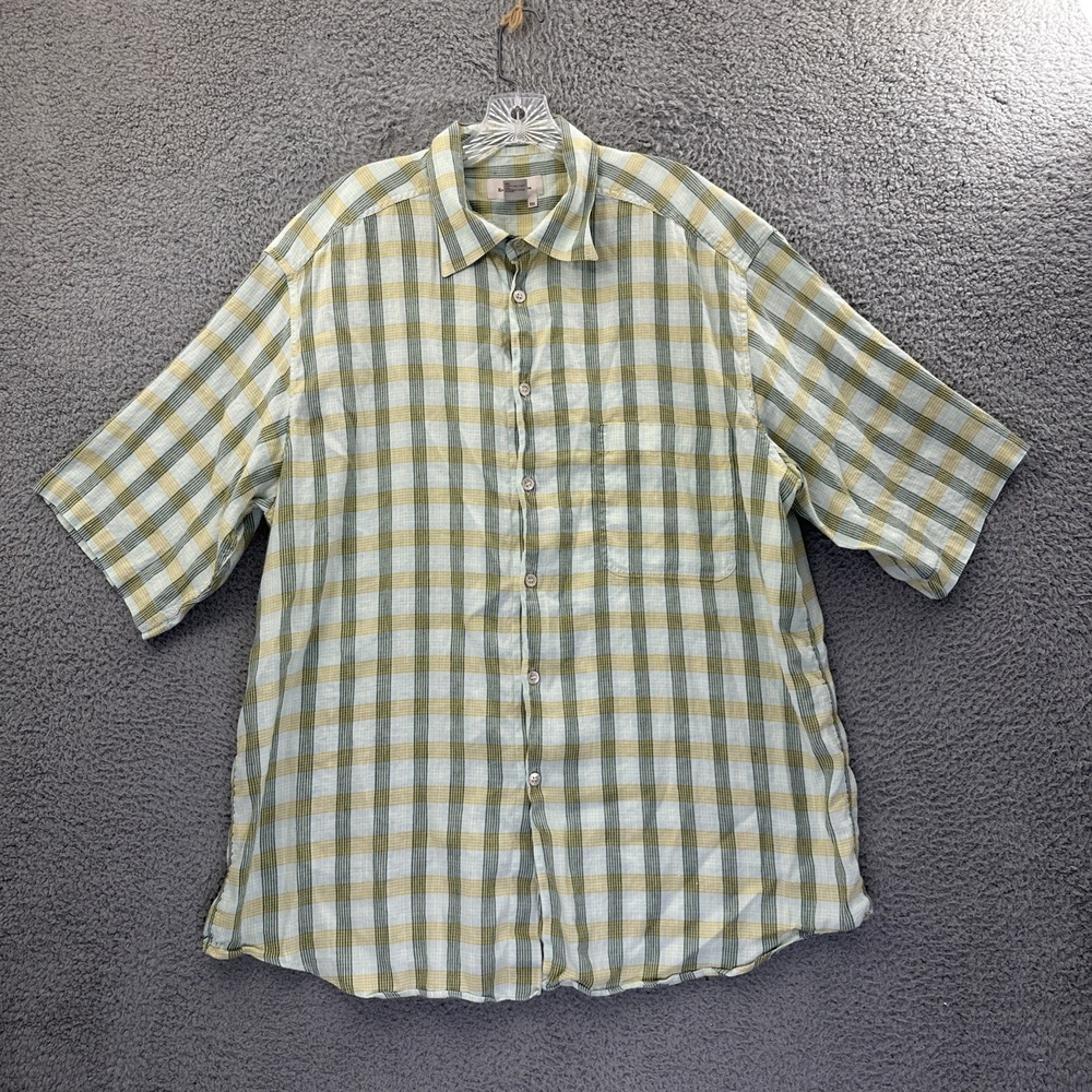 Ermenegildo Zegna Button Up Shirt Short Sleeve Plaid Preppy Linen Blend Men XXL